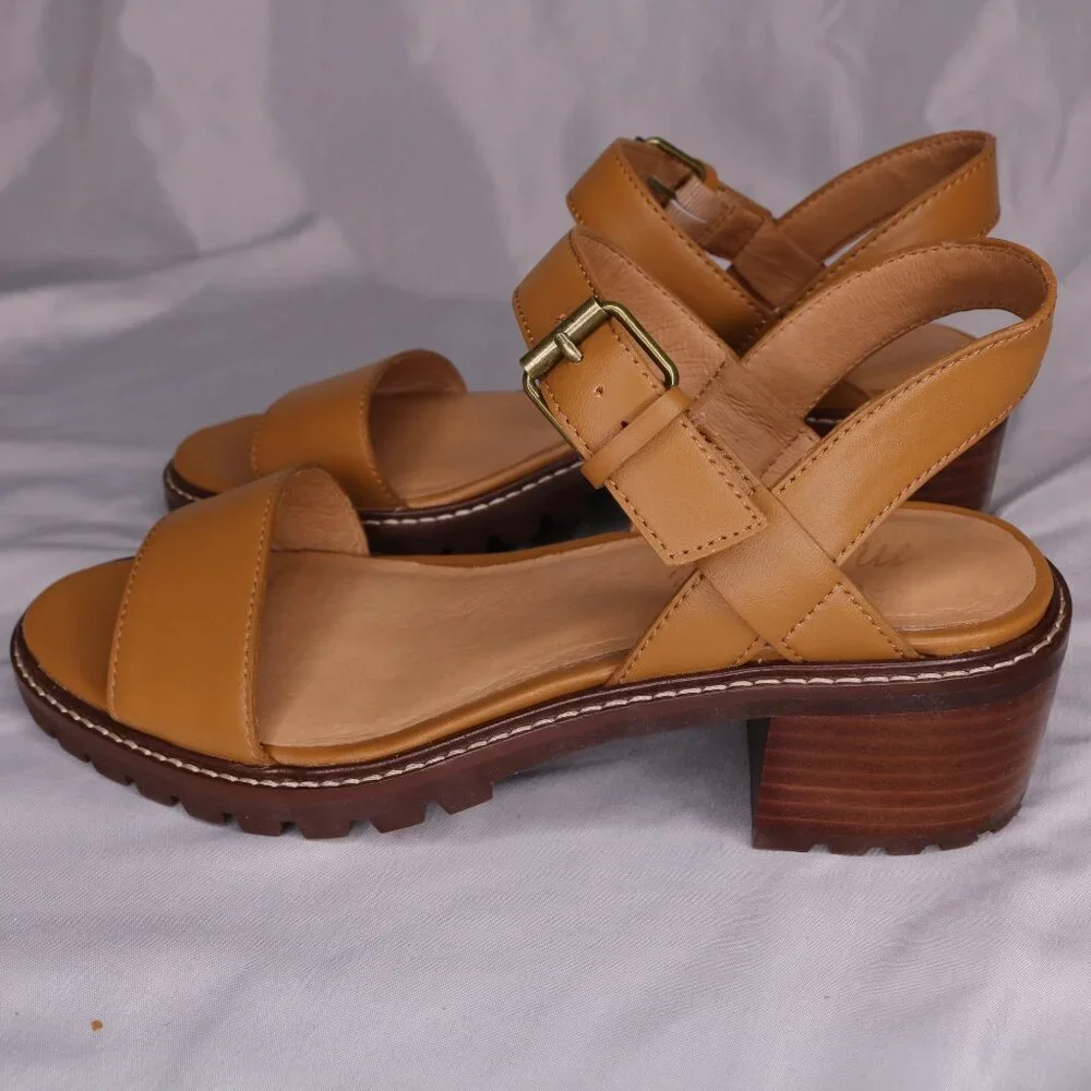 Madewell Tan Leather Lug Sole Block Heel Sandals Size 8 NWOB - Picture 2 of 10